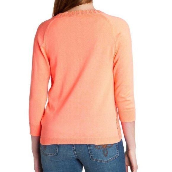NWT Ted Baker Lills Mix Gauge‎ Bright Neon Orange Sweater Casual V-Neck Pullover - Picture 3 of 7